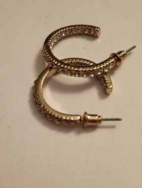 Gold Crystal Pave Hoop Earrings - Unbranded